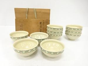 高台寺窯　森里陶楽造　仁清写　七宝繋ぎ　数茶碗　10客